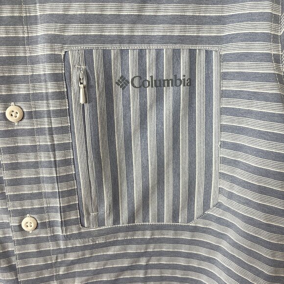 Columbia Men's Button Front Shirt Twisted Creek Size M Medium Blue White Stripe - Picture 4 of 7